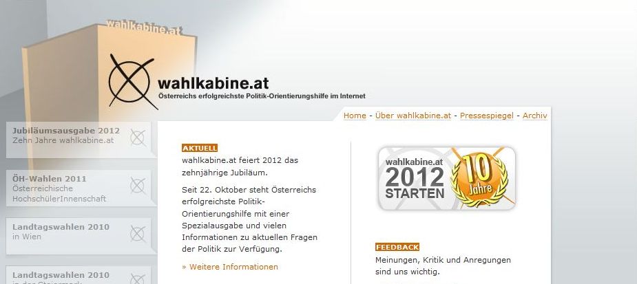 Jubiläum: Zehn Jahre wahlkabine.at (2002 – 2012)