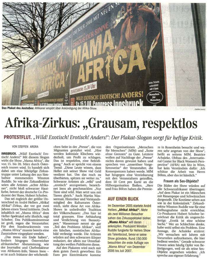 Afrika-Zirkus: „Grausam, respektlos“