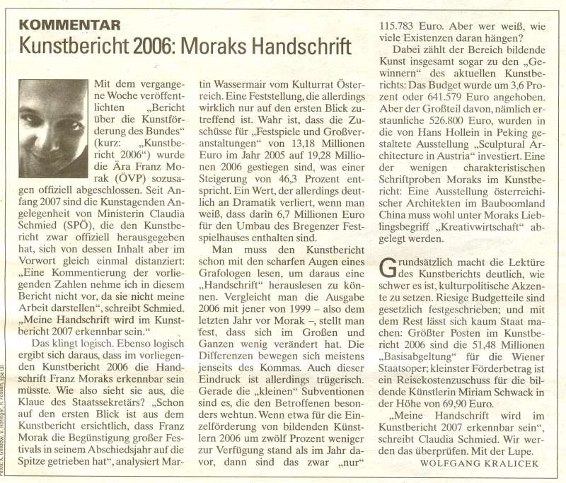 Kunstbericht 2006: Moraks Handschrift